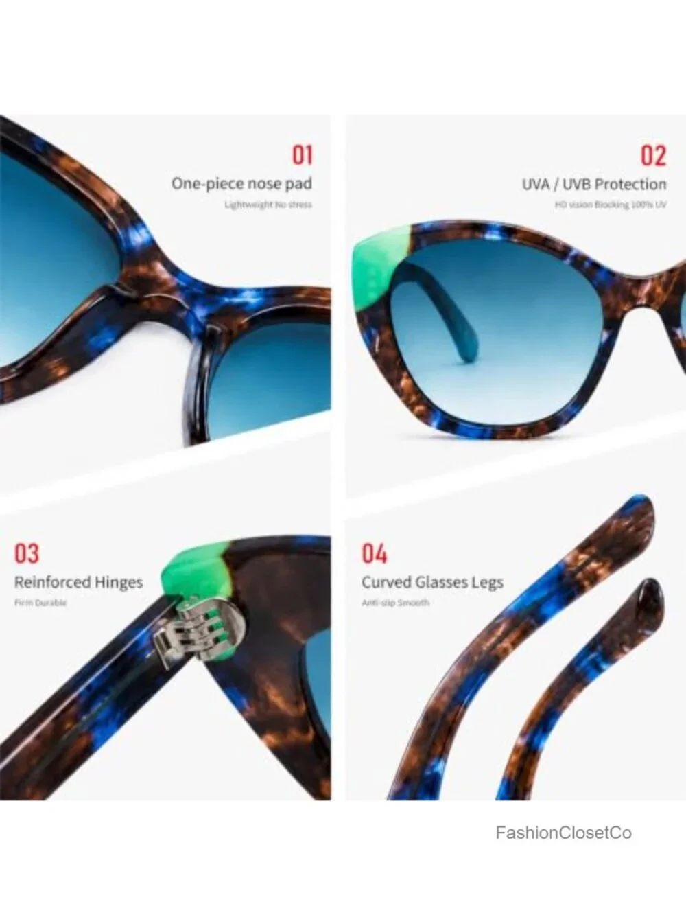 Polarized Cat Eye Sunglasses Acetate Frame UV400 Protection Oversized Vintage